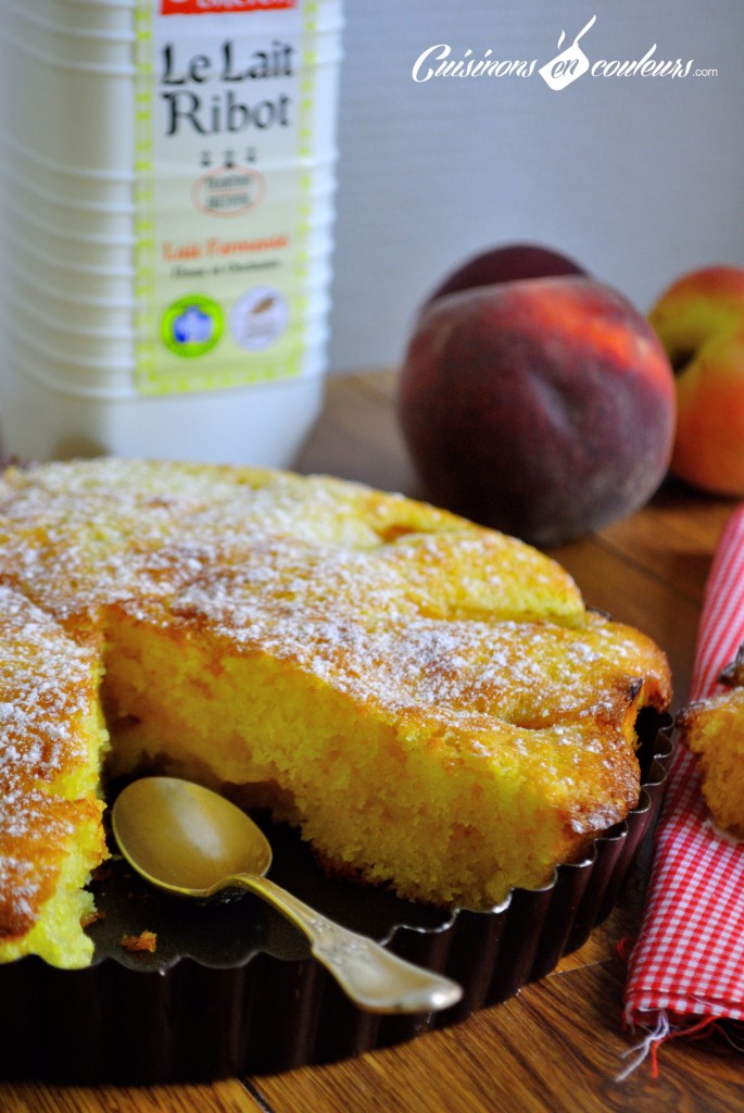 gateau-peches-1-685x1024 - Gâteau aux pêches et au lait ribot