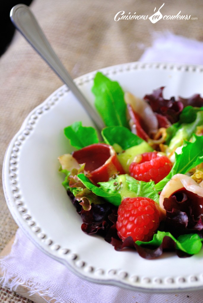 magret-de-canard-salade-685x1024 - Salade de magret de canard séché, mozzarella et framboises