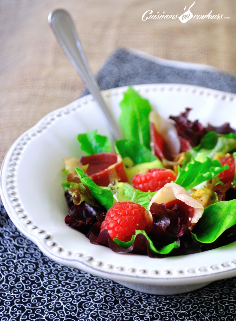 salade-magret-de-canard-framboises1-754x1024 - Salade de magret de canard séché, mozzarella et framboises