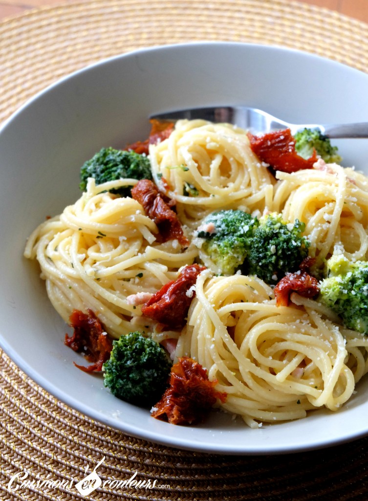 spaghetti brocolis et tomates sechees