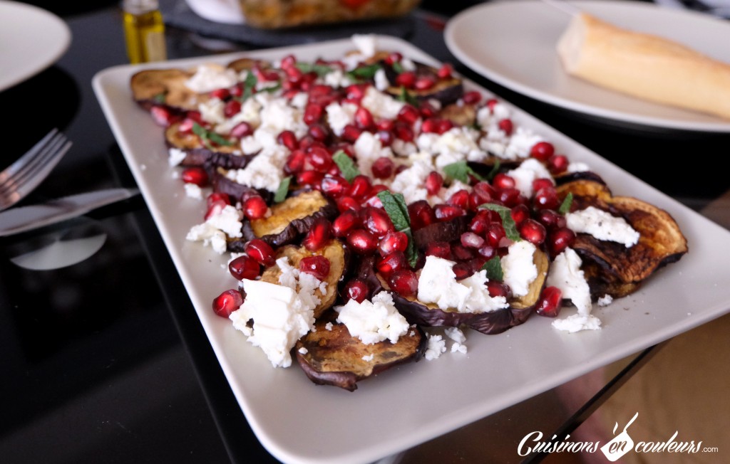 Cuisinons En Couleurs - Salade d'aubergines à la feta et aux graines de grenade