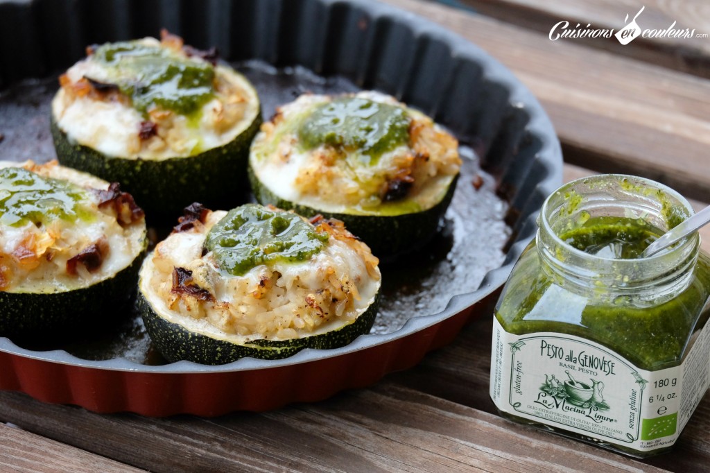 Courgettes farcies aux tomates sechees et au pesto