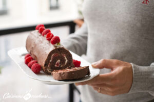 Bûche au chocolat et aux framboises
