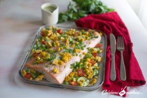 Saumon au lait de coco, courgettes et basilic