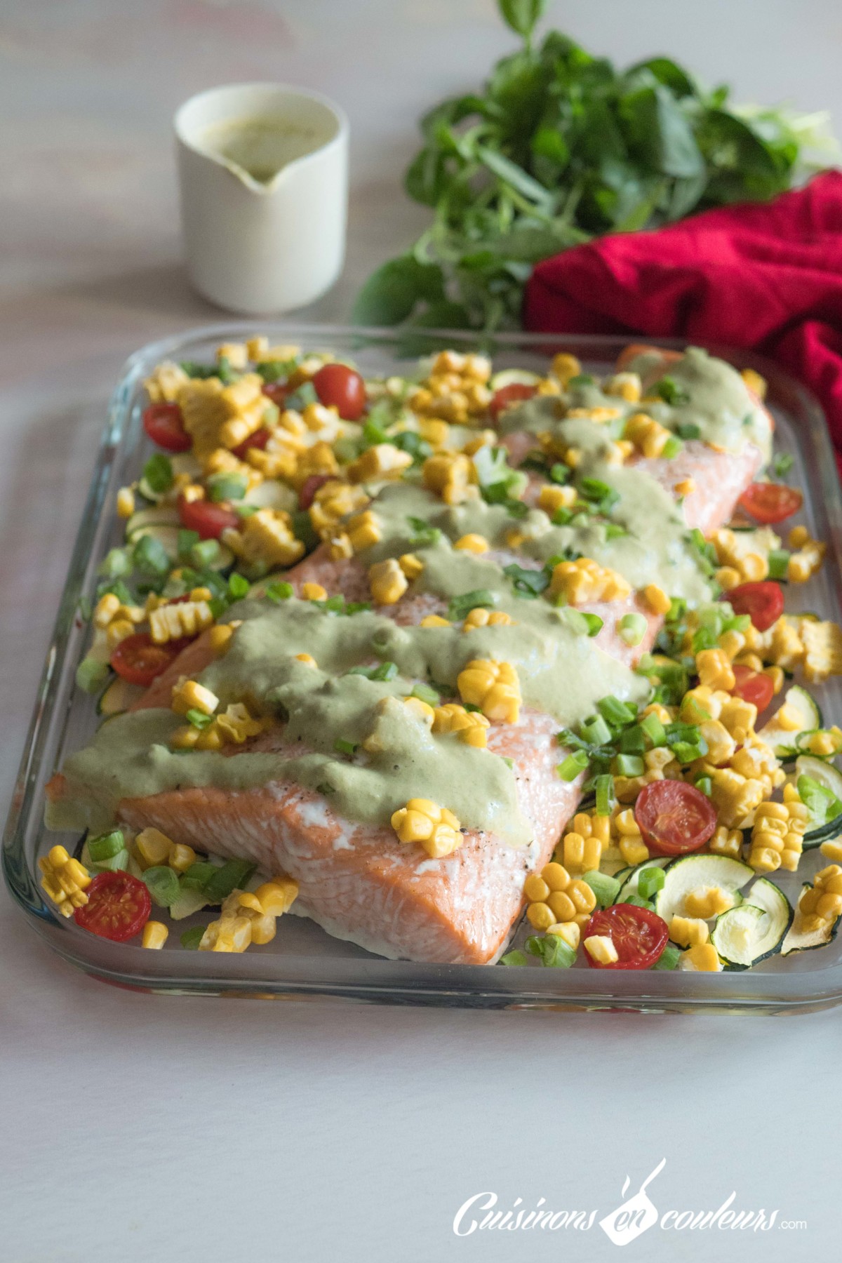 Saumon au lait de coco, courgettes et basilic Cuisinons En Couleurs