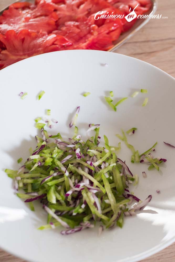 Salade-tomates-poivrons - Salade de tomates, poivrons et oignon rouge au cumin