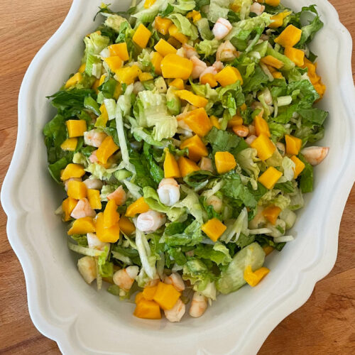 Salade de crevettes, fenouil, mangue et avocat